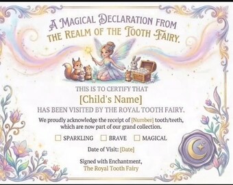 Personalised Tooth Fairy Certificate - Children's Lost Teeth - Fairy Keepsake Gift Boys & Girls