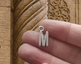 50 Letter 'M' Charms Silver Antique Tone BULK - Alphabet - Crafting - Jewellery - Keyring - Pendant - Gift - Dog Tag - Personalise