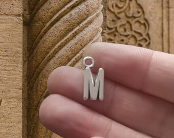 50 Letter 'M' Charms Silver Antique Tone BULK - Alphabet - Crafting - Jewellery - Keyring - Pendant - Gift - Dog Tag - Personalise