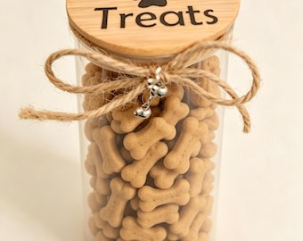 Personalised Name Dog Cat Treats Jar / Pet Treats /  Glass Jar/ Bamboo Lid / Bone Charm