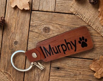 Personalised named Pet Owner Memorial Keyring - Keychain -  Dark Wood - Pawprint - Letter Charm - Bereavement - Gift - Dog - Cat -