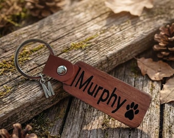 Personalised named Pet Owner Memorial Keyring - Keychain -  Dark Wood - Pawprint - Letter Charm - Bereavement - Gift - Dog - Cat