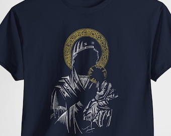 T-shirt Our Lady of Perpetual Help Icon – minimalistisch katholiek heren-T-shirt
