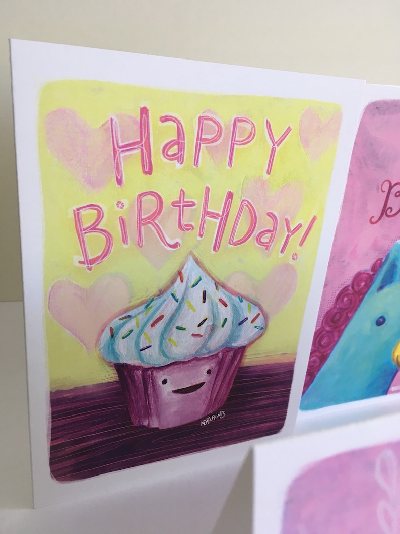 Elephant Unicorn Pink /& Purple Happy Birthday Greeting Card 6-pack Cupcake featuring art by Adriana Bergstrom