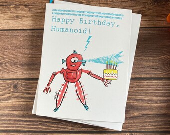 BIRTHDAY - Robot Birthday Binary - card featuring art by Adriana Bergstrom, Adriprints