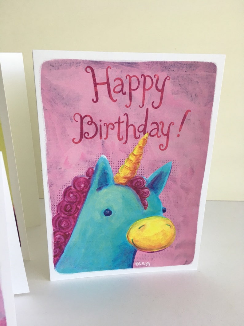 Elephant Unicorn Pink /& Purple Happy Birthday Greeting Card 6-pack Cupcake featuring art by Adriana Bergstrom