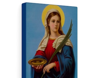 Impresión de Santa Lucía sobre lienzo - Envolturas de galería - Arte de pared católica - 2 tamaños - Listo para colgar - Santa Lucía - Serie de santos católicos
