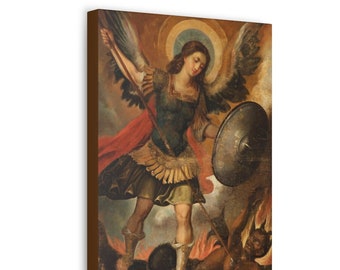 Der heilige Michael der Erzengel - Kunstdruck auf Leinwand - Religiöse Wandkunst - Druck auf Leinwand - St Michael mit dem Teufel - Angels art