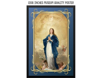 L’Immaculée Conception - gravure d’art religieux - d’après un tableau de Goya - art mural chrétien - art mural de la Vierge Marie