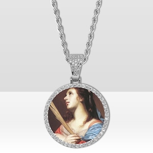 Argent ou or - Sainte Agathe - Pendentif catholique - Chaîne de corde incluse - 4 tailles - Collier religieux - Sainte Agathe de Sicile - Catane