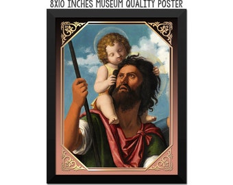San Cristóbal - serie de santos católicos - cartel de calidad de museo - impresión de arte - San Cristóbal - grabados religiosos