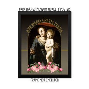 Religieuze poster - Onze-Lieve-Vrouw van de rozenkrans van Caravaggio - katholieke kunstafdruk - religieuze muurkunst - Maagd van de rozenkrans