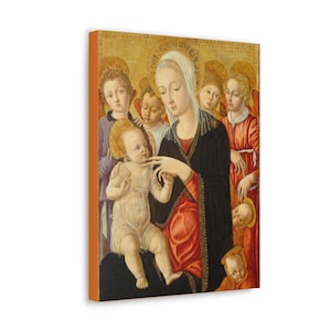 Madonna and Child with Angels Print on Canvas - Catholic Wall Art - 3 Sizes - Ready To Hang - Virgin Mary Art - Religious Art