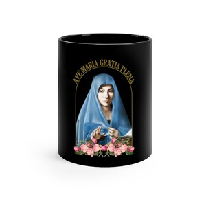 Virgin Annunciate - Black Mug 11Oz - religious art - catholic gift idea - Virgin Mary art - catholic art - faith - religious mugs
