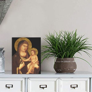 Religious Art - Madonna and Child by Giotto - TableTop Glossy Panel - Mother Mary icon - Holy Art - Religious icon with easel