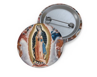 Vår Fru av Guadalupe - Högkvalitativ metallknapp - 3 storlekar från liten till mycket stor - Helig konst - Jungfru av Guadalupe - Katolskt märke