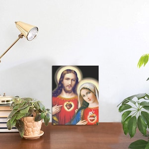 Catholic Icon - Sacred Heart of Jesus with the Immaculate Heart of Mary - Photo Panel for Tabletop Display 6"x8" - Icons - Jesus and Mary