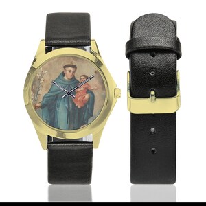 Saint Anthony of Padua - Unisex Leather Watch - wrist watch - St Anthony - religious gifts - Holy Art - Saint Anthony Watch