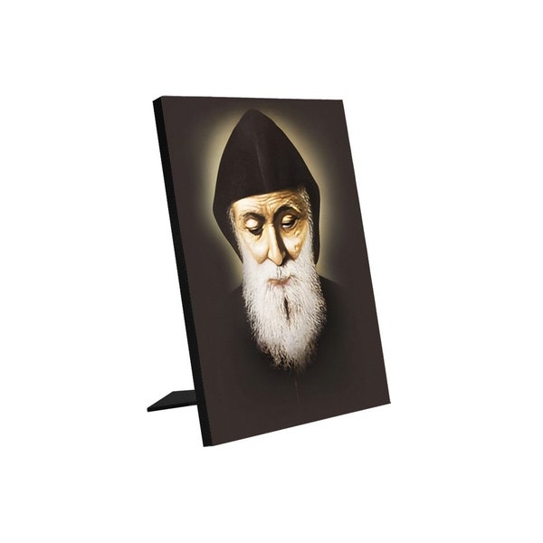 St Charbel Makhlouf - Religious Icon on wood - Photo Panel for Tabletop Display 6"x8" - Saint Charbel Makhlouf - Maronite - Lebanon Saint