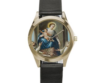 Catholic Gifts - Our Lady of the Rosary of Pompei - Unisex Leather Watch - wrist watch - Religious gifts - Virgin of the Rosary - Holy Art