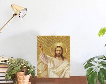 Religious Icon - Risen Jesus - MDF Photo Panel for Tabletop Display 6"x8" - Christian icons - Resurrection - Risen Christ - Christianity