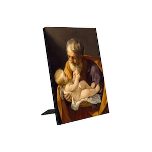 Religiöse Geschenke - Heiliger Josef und Jesuskind auf Holz - St Josef Fotopanel für Tabletop Display - Katholische Ikonen - Katholische Heilige