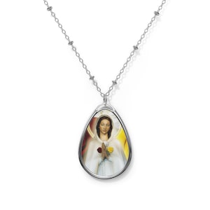 Virgin Mary Rosa Mystica - Mystical Rose - religious pendant - oval necklace - brass - catholic gifts - Ave Maria - Hail Mary - Catholic art