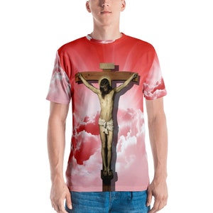 Men&#39;s T-shirt - Jesus Christ on the Cross - religious t-shirt - Crucifix by Velazquez - holy art - catholic gift for him