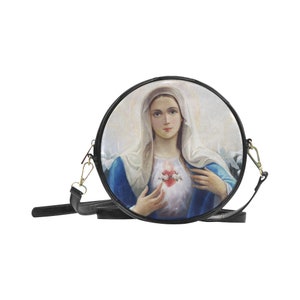 Virgin Mary bag - Round Sling Bag - Immaculate Heart - catholic gifts - Religious bag - Mother Mary - Sacred Heart of Mary - Fiat Ave Maria
