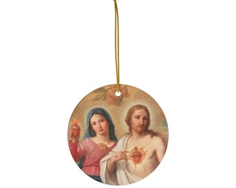 Catholic gift - Sacred Hearts of Jesus and Mary - Ceramic Ornaments for Christmas Tree - Christmas gift - Religious decor - Mary and Jesus