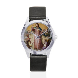 Religious gifts - The Sacred Heart of Jesus with Angels - Unisex Leather Watch - Catholic gift - wrist watch - Watches - Christianity