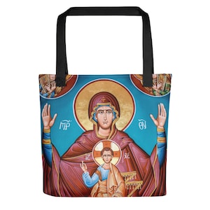 Jungfrau Maria Kunst - Die Königin des Himmels - Tragetasche - christliches Geschenk für sie - kyrillische Ikone - Tragetaschen