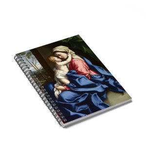 Cuaderno Espiral - Virgen y Niño - Línea Reglada - cuaderno católico - arte Virgen María - papelería católica - serie de arte católico