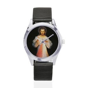 Unisex Leather Watch - Divine Mercy Jesus - catholic gifts - catholic watch - wrist watch - Merciful Jesus of Vilnius - religious gifts
