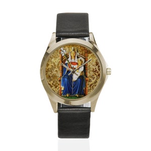 Our Lady of Walsingham - Unisex Leather Watch - wrist watch - Virgin of Walsingham - religious gifts - Holy Art - VIrgin Mary Watch