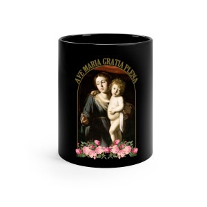 Our Lady Of The Rosary - Catholic Gifts - Black Mug 11Oz - Caravaggio - Virgin Of The Rosary - Religious Mugs - Ceramic