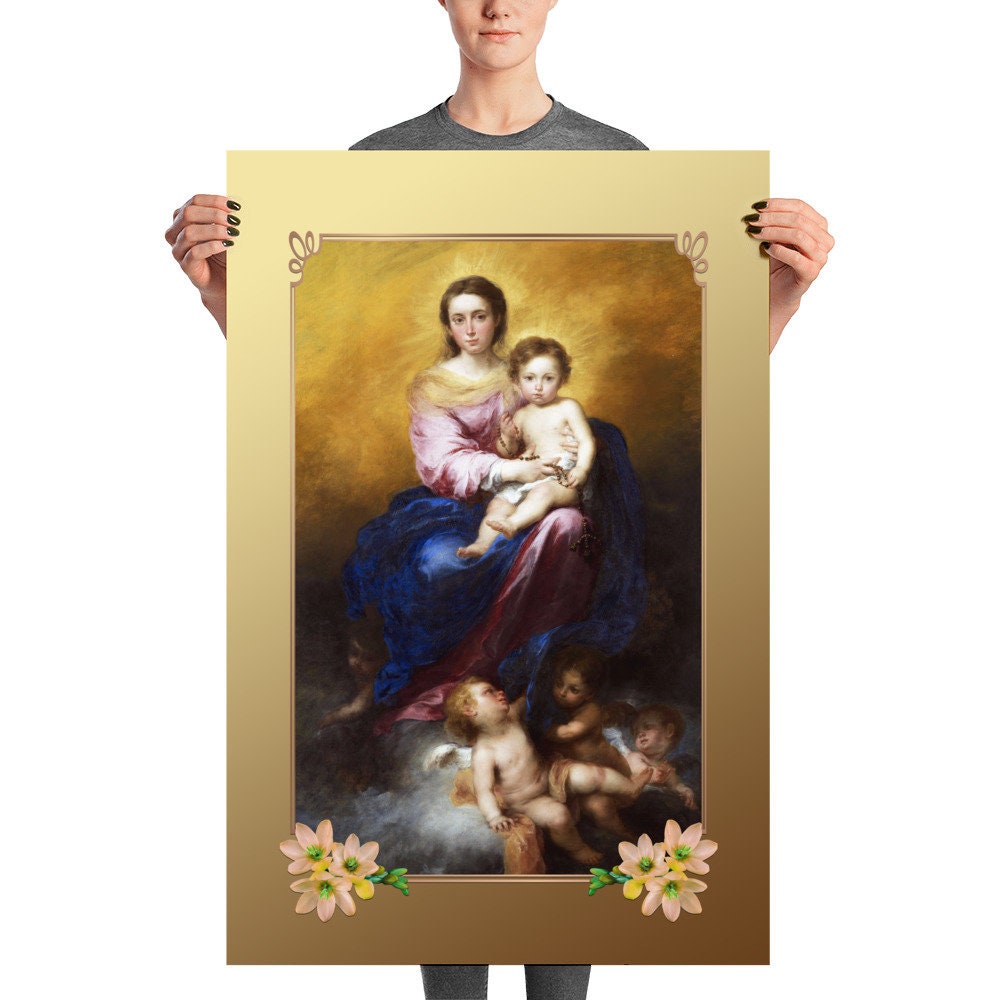 Catholic Art - Our Lady of the Rosary - High Quality Poster - Virgin of ...