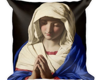 Religious home decor - Square Pillow - Virgin Mary pillow - Virgin Mary in Prayer by Sassoferrato - catholic home decor - Virgin Mary home