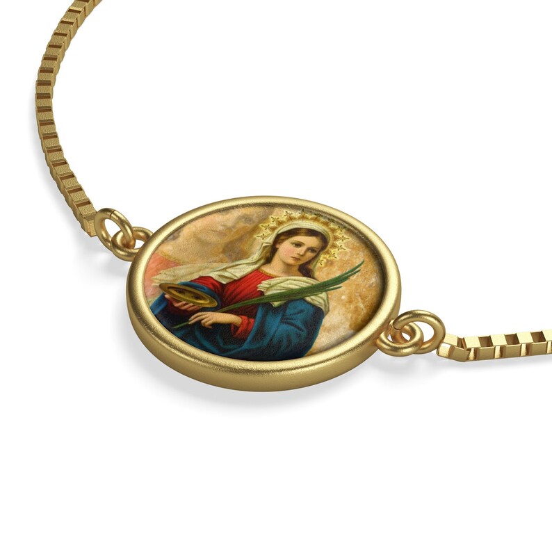 Catholic Saints Saint Lucy Of Syracuse Box Chain Bracelet - Saint Lucy Gold Pendant Catholic Saints Saint Lucy Of Syracuse Box Chain Bracelet - Saint Lucy Gold Pendant