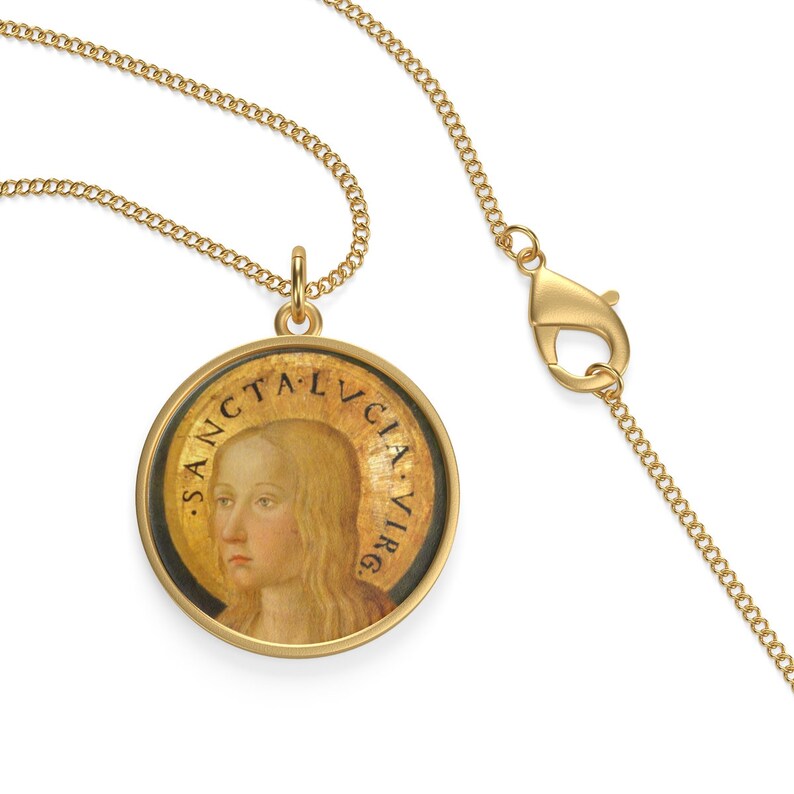 St Lucy Necklace Catholic Saints Serie Art Saint - Saint Lucy Gold Pendant St Lucy Necklace Catholic Saints Serie Art Saint - Saint Lucy Gold Pendant