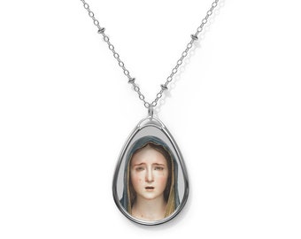 The Virgin of Sorrows - Brass pendant - Oval necklace - Mother Mary - Virgin Mary - Religious gifts - catholic pendants