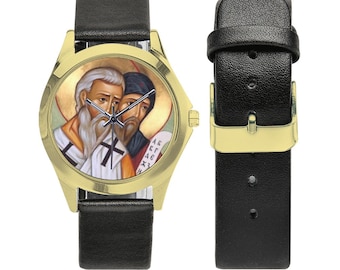 Wrist Watch - Saints Cyril and Methodius - Unisex Leather Watch - religious gifts - Holy Art - orthodox - catholic saints