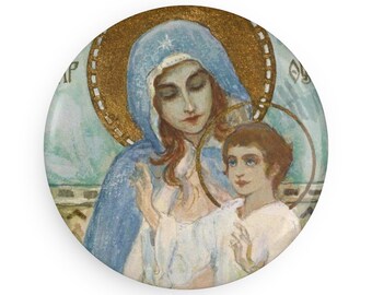 Virgin and Child by Nesterov - Button Magnet - Round (1 & 10 pcs) - Catholic gifts - Religious gifts - Holy Art - Refrigerator magnet