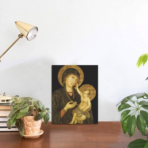 Religious Art - Madonna and Child by Duccio di Buoninsegna - TableTop Glossy Panel - Reinassance Art - Holy Art - Religious icon with easel