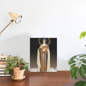 MDF Photo Panel HQ - Saint Therese of Lisieux - Tabletop Display 6&quot;x8&quot; - Religious icon - St Therese of Child Jesus - Carmelites Saints Art