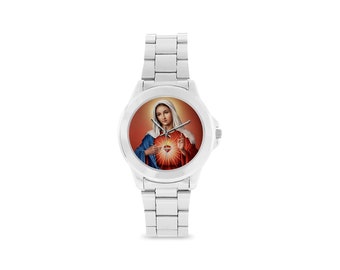 Religious - Sacred Heart of the Blessed Virgin Mary - Wrist Watch - Unisex Stainless Steel - Catholic gift - Christian gift Virgin Mary Art