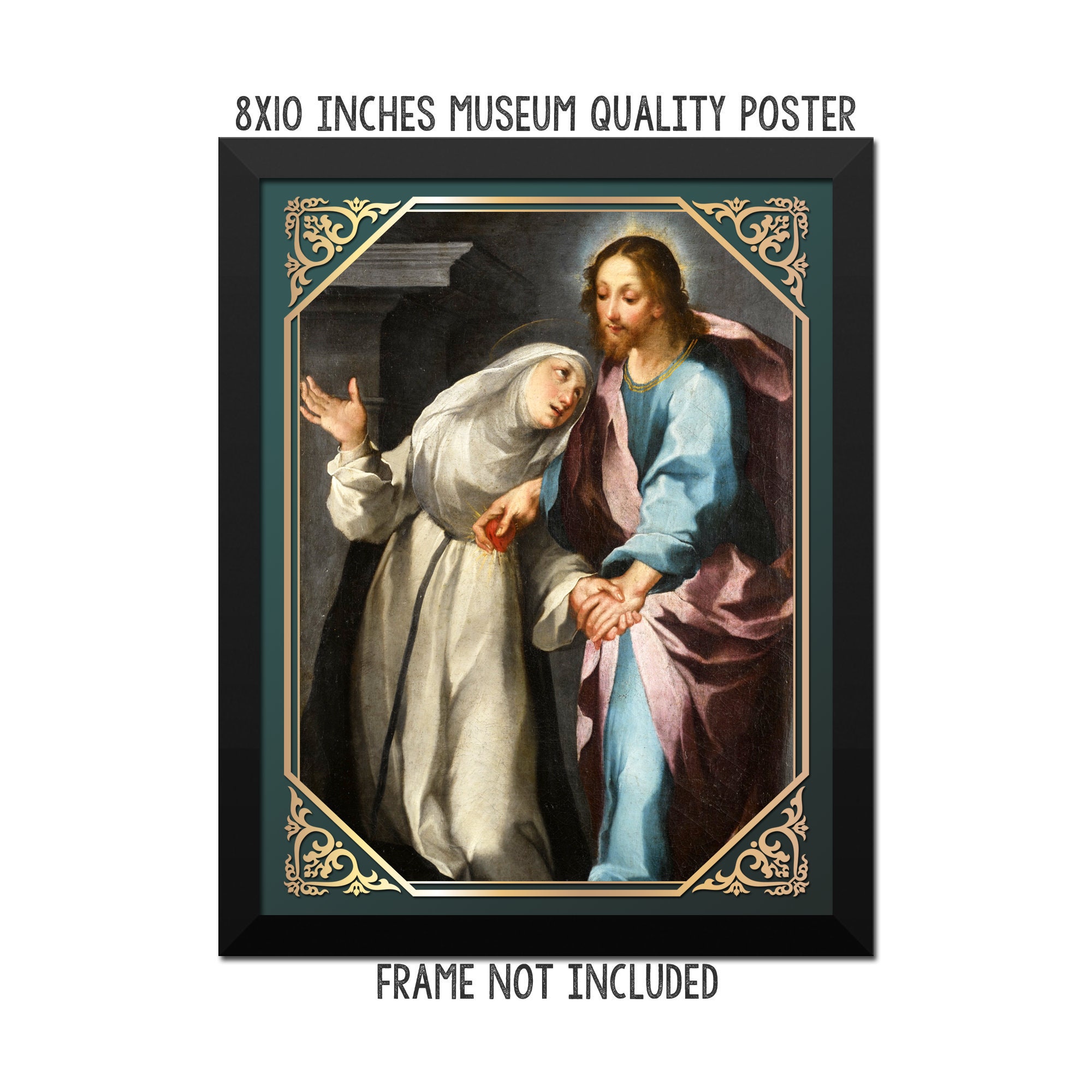 Christ Exchanging his Heart with Saint Catherine - religious art print - St Catherine of Siena - religious wall poster