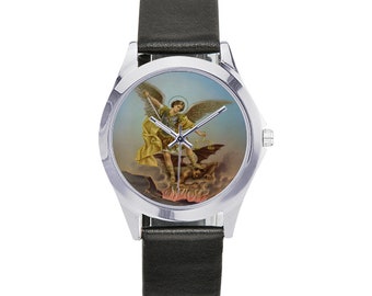 Saint Michael the Archangel - Unisex Leather Watch - catholic gift - religious watch - wrist watch - St Michael watch - religious gifts
