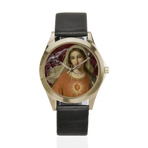 Christian Gifts - Immaculate Heart of Mary - Unisex Leather Watch - wrist watch - Easter Gifts - Holy Art - Virgin Mary - Sacred Heart