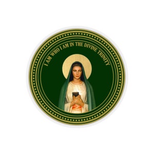 La Santísima Virgen del Apocalipsis - Pegatina Católica - Pegatinas Cortadas por Beso - Nuestra Señora de Tre Fontane en Roma - Virgen María - Impermeable